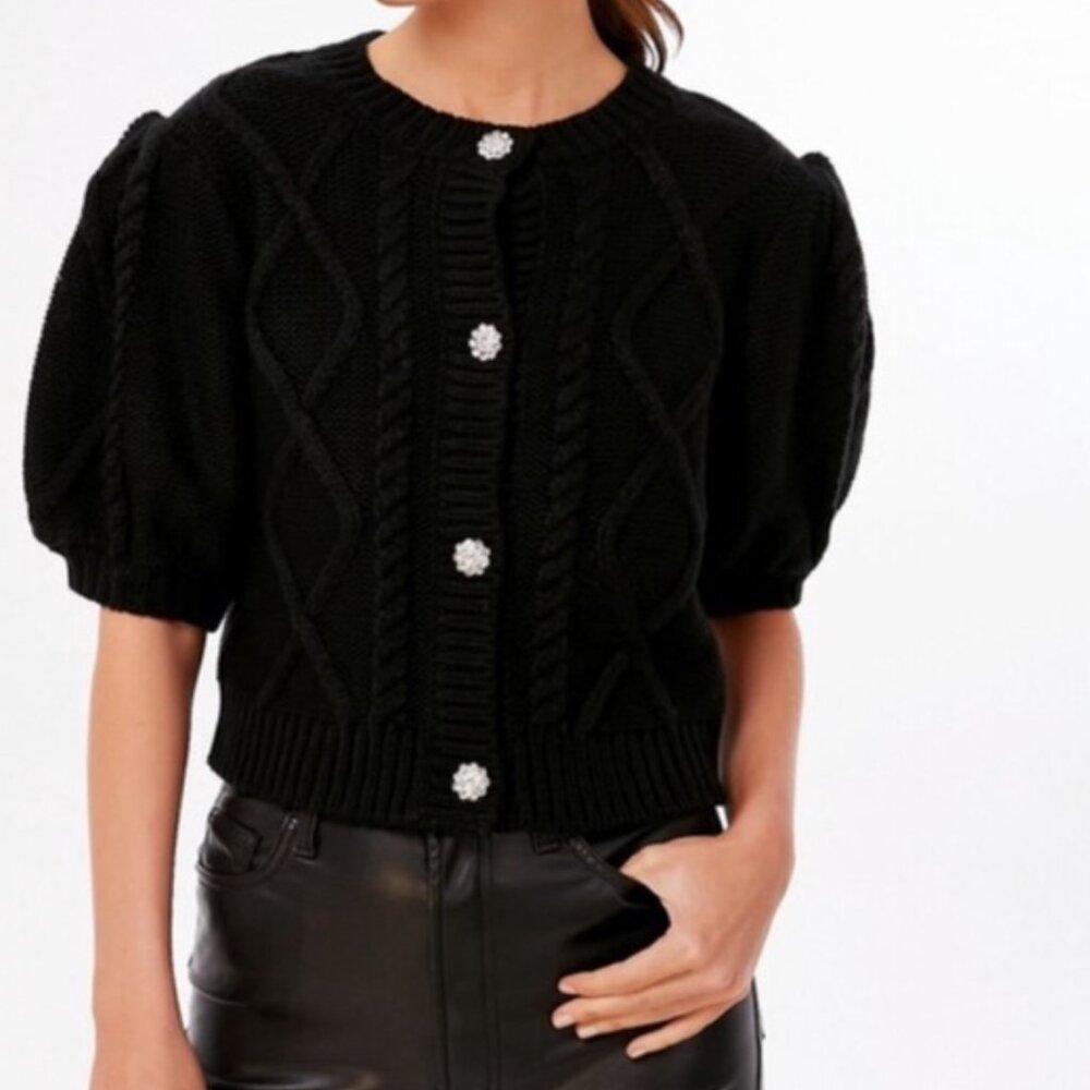 HYACINTH HOUSE Crystal Button Victoria Short Sleeve Cardigan